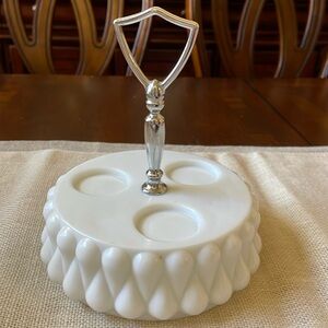 VTG Fenton milk glass Hobnail salt pepper condiment holder tray